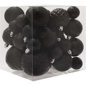 Christmas Ball Ornaments Black Christmas Tree Decorations with Hang Rope-36pcs Shatterproof Christmas Ornaments Set with 6 Styles in 3 Sizes(Small Medium Large)