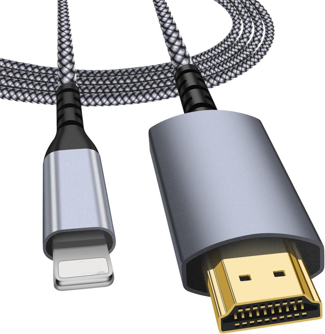 [MFi Certified] Lighting to HDMI Cable for iPhone to TV, iPhone to hdmi Adapter Compatible with iPhone/iPad, 1080P Digital AV Sync Screen Connector on HDTV/Monitor/Projector, Plug and Play-10 Feet