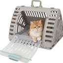 SportPet X-Large Hard-Sided Travel Cat Carrier - Cat Carrier with Patented Wide Side-Opening Door, Foldable Portable Pet Carrier with Removable Bed for Cats & Small Pets up to 35lbs - Gray