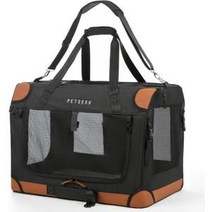 Extra Large Cat Carrier Soft Sided, Portable Small Dog Carrier for 2 Cats, 24"x16.5"x16" Car Travel Folding Comfortable Design, Black