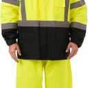 Hi Vis Safety rain Jacket Reflective Class 3 Rain Coat With Inner Mesh Lining and Pockets High Visibility Waterproof Work Rain Suits for Men&Women, Lime,LG/XL