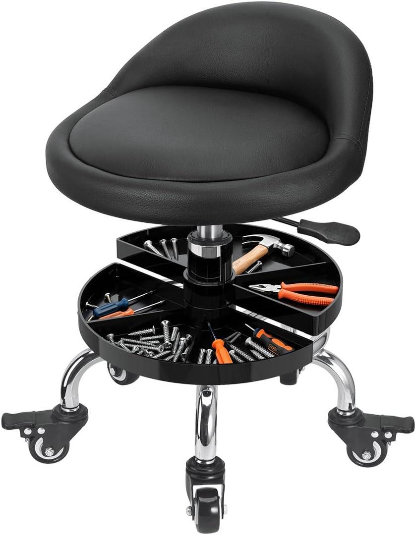 FLOLXNB Garage Mechanic Stool with Storage Tray,Low Height Rolling Shop Stools, Rolling Mechanics Seat Chair Height Adjustable, Rolling Shop Chair, Work Stool Creeper Seat (Style 1)