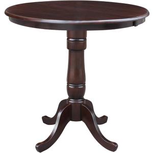 International Concepts 36-Inch Round Top Pedestal Table with 12-Inch Leaf, 36-Inch Counter Height, Rich Mocha, (34.9Hx36Wx48D)