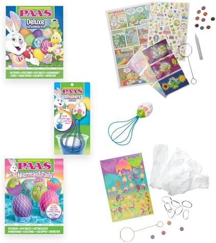 PAAS Easter Egg Decorating Bundle, Includes 1 Deluxe Kit, 1 Mermaid Tails Egg Dying Kit, and PAAS Whiskers for Easy Egg Dying, Food Safe Dye for Family Easter Activity (3 Piece Bundle)