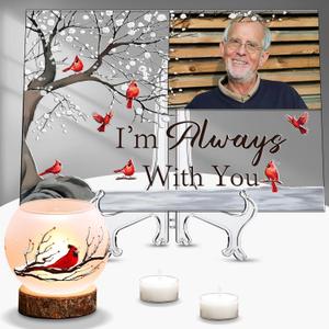 Yousoontic 6 Pcs Red Cardinal Memorial Bereavement Gifts Sympathy Gift for Loss of Loved One Red Bird Candle Holder with Candles Cardinal Picture Frame for Loss of Mom Father Remembrance