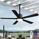 Netin 42" Outdoor Ceiling Fan with Light, IP65 Waterproof Black Gazebo Fan, Plug in Hanging Ceiling Fan, 3CCT Dimmable, 6 Speeds Outdoor Fan with Remote & APP Control for Patio, Pergola, Porch