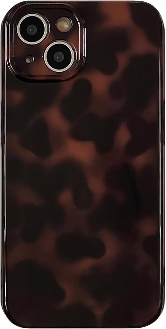 Aesthetic Tortoise Shell Phone Case for iPhone 15 6.1in,Retro Cool Girl Leopard Print Brown Amber Trendy Full Camera Protective Cover for iPhone 15 6.1"