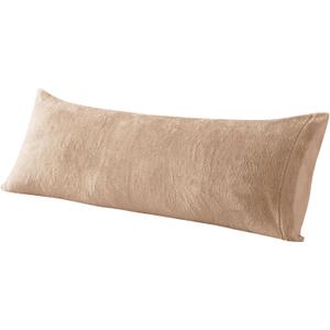 Whatsbedding Sherpa Body Pillow Cover, Ultra Soft Faux Fur Body Pillowcase, Luxury Shaggy Plush Long Pillowcase, Envelope Closure - Khaki (20x54 inch)