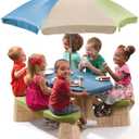 Step2 Naturally Playful Kids Picnic Table with Removable Umbrella, Indoor/Outdoor Toys, Fits 6 Children, Made of Durable Plastic, For Toddlers 3+ Years Old, Blue & Green, 69.25" H X 43" W X 40.75" D