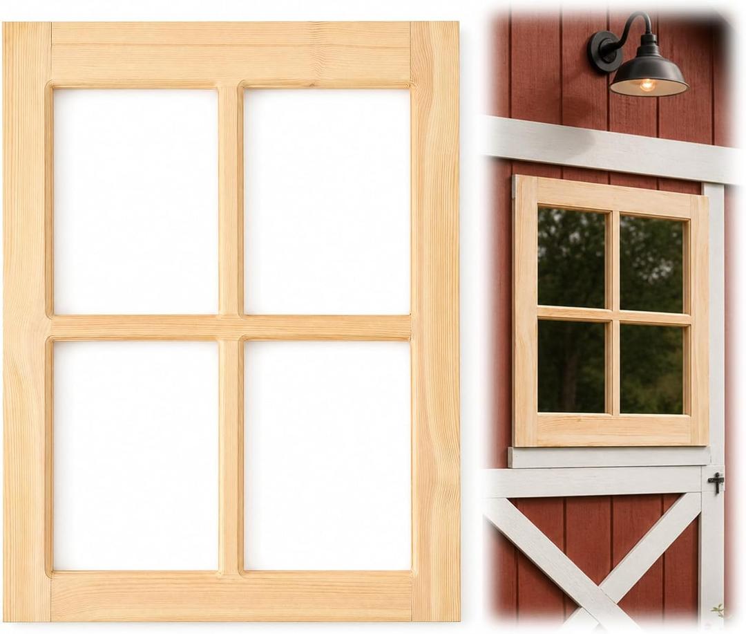22" x 29" Solid Pine Wooden Barn Sash Window Unfinished Shed Window Frame