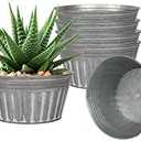 vensovo 7 Inches Silver Metal Rustic Plant Pots - 6Pcs Shallow Galvanized Planters with Drain Hole and Rubber Plug, Rustproof Tin Bucket Succulent Pot Indoor Farmhouse Vintage Style for Decor
