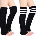 Thigh Highs Leg Warmers for Women Over Knee High Leg Warmer Crochet Long Socks, Free Size Fits Most Women And Girls (Black)