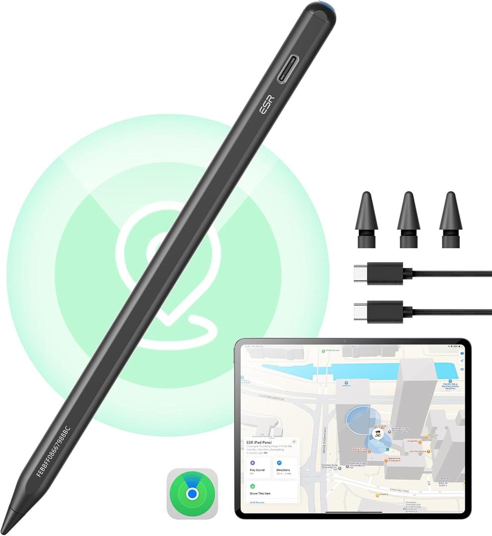 ESR Geo Digital iPad Pencil Findmy Compatible with Apple iPad 2018-2026,with Easy Shortcuts for Apple iPad A16/10/9/8 & Air 13/11 & Pro 12.9/13/11 & Mini 7/6/5,Black(No Wireless Charging)
