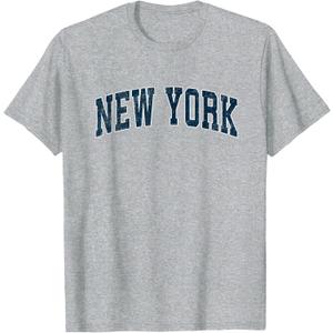New York Vintage Varsity Sports Navy Text T-Shirt (Gray, XL)