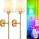 Depuley Battery Operated Wall Sconce: Set of 2 Wireless Wall Lights with 10000mAh Dimmable Bulbs and Remote for Bedroom  Rechargeable 15 Colors Gold Wall Lamp for Living Room Hallway