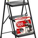 HBtower 3 Step Ladder, Step Stool with Wide Anti-Slip Pedal, Step Ladder Folding Step Stool for Adults, Lightweight Steel Portable ladders for Home Kitchen