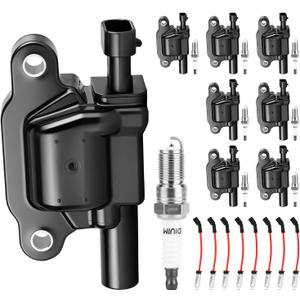 Autoexact Ignition Coil Packs & Iridium Spark Plugs & Wires Kit Fit for Chevy Silverado Tahoe Suburban 1500 Avalanche Express GMC Sierra Yukon Cadillac Escalade Pontiac Hummer 6.0L 5.3L, #UF413 8 Sets
