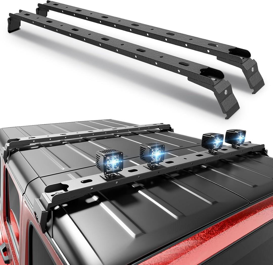 YZONA 300 LBS Roof Rack Cross Bars with 4 Pcs LED Lights Bar Compatible for 2007-2026 Jeep Wrangler JK JKU JL JLU Unlimited & Gladiator JT & 84-01 Cherokee XJ Hardtop, Roof Rail Crossbars Rooftop