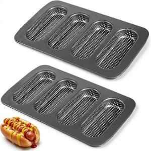 2-Pack Mini Baguette Tray, 13.6 x 8.4 x 1.1 inch Perforated French Stick Loaf Baking Molds Pan, Non-Stick Hot Dog Bun Baking Tray for Making Crispy Loaves Rolls Baguettes Hot Dog Buns