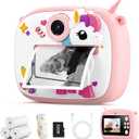 YOZISS Kids Camera Instant Print, Digital Camera for Kids, Christmas Birthday Gift for Boys Girls 3-12 with Silicone Cover, Selfie Cam No-Ink Instant Print with SD Card & 3 Rolls Paper (Pink)