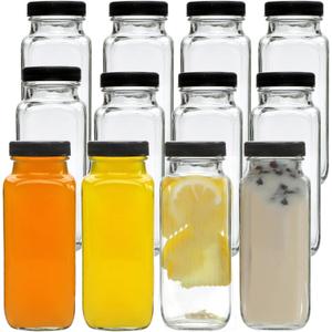 Accguan Vintage Water Bottles with Lids,8oz Reusable Glass Drinking bottles for Juicing,Hot Sauce,Kombucha,Ginger Jar,Potion,Oil,Milk Bottles,Whiskey,Portable Travel Bottle,Smoothies Bottles(12pack)