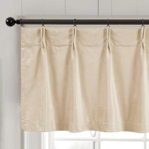jinchan Velvet Valance Pinch Pleated for Windows Farmhouse Kitchen Valance 18 Inch Topper Curtain Living Room Laundry Small Window Curtain Room Darkening Back Tab 1 Panel Beige