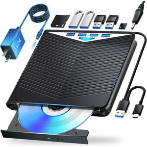 Dainty External Blu-ray Drive Support for Blu-ray DVD/CD Player/Read/Write, USB 3.0 &/Type-C, Support for Blu-ray/DVD/CD, BD Drive, Windows 7-11 & Mac, PC-Compatible, M-DISC(Black)