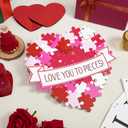 Valentines Wreath for Front Door, Valentines Day Decorations, Love You to Pieces Door Sign, 3D Foldable Wooden Heart Decor, Romantic Wall Wreath Decoration for Wedding Anniversary (Red, White, Pink)