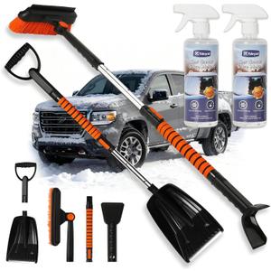 6 in 1 Snow Shovel & Snow Brush with Windshield De-Icer & Ice Scraper for Cars, Trucks, SUVs,40" Extendable & Bendable Thicken Aluminum Tube for Easy Roof Cleaning,180 Pivoting Head & EVA Grip