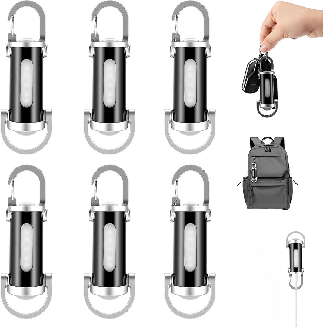 Portable Rechargeable Bright Keychain Flashlight, Mini Keychain Flashlight with 7 Light Modes, Set with Type-C Port, for Outdoor Emergency, Camping, Hiking, Home Use (6pcs)