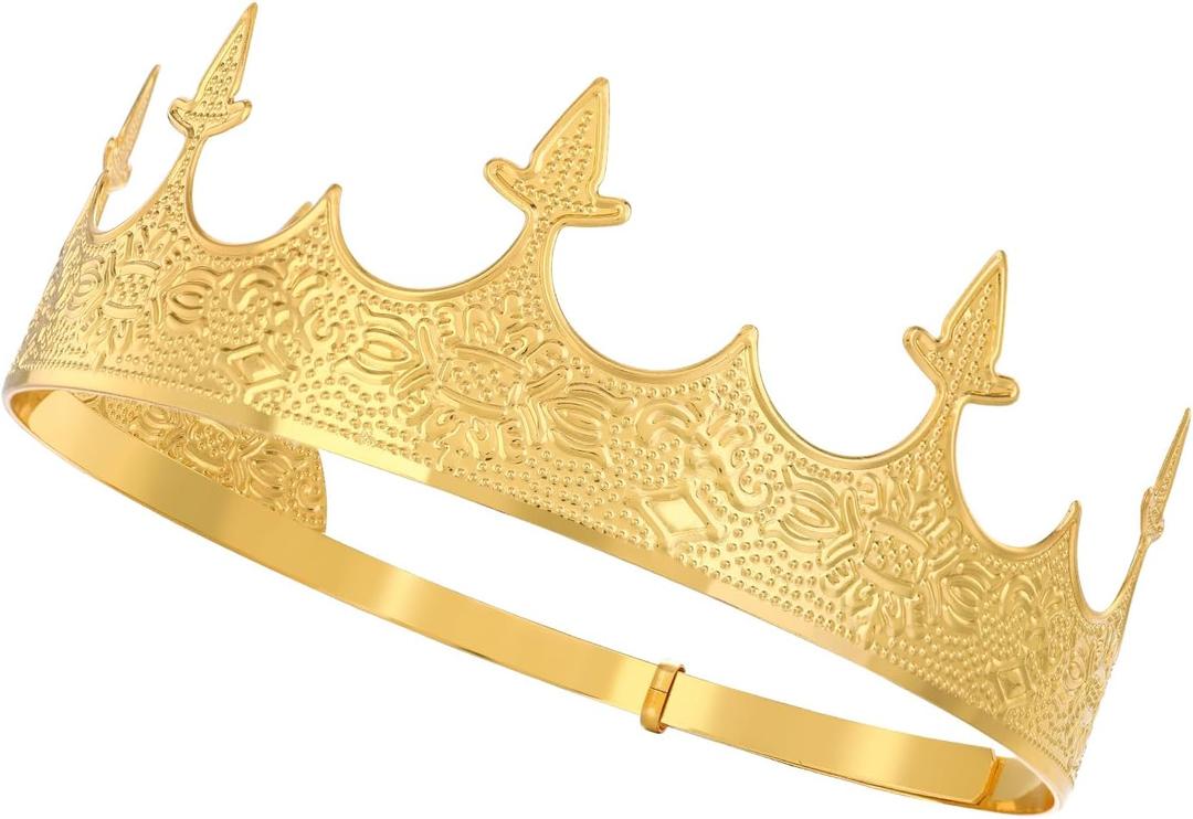 King Crown for Men Metal Royal Hairband for Birthday Prom Party Costume Wedding Halloween Father's Day for Men (Gold)