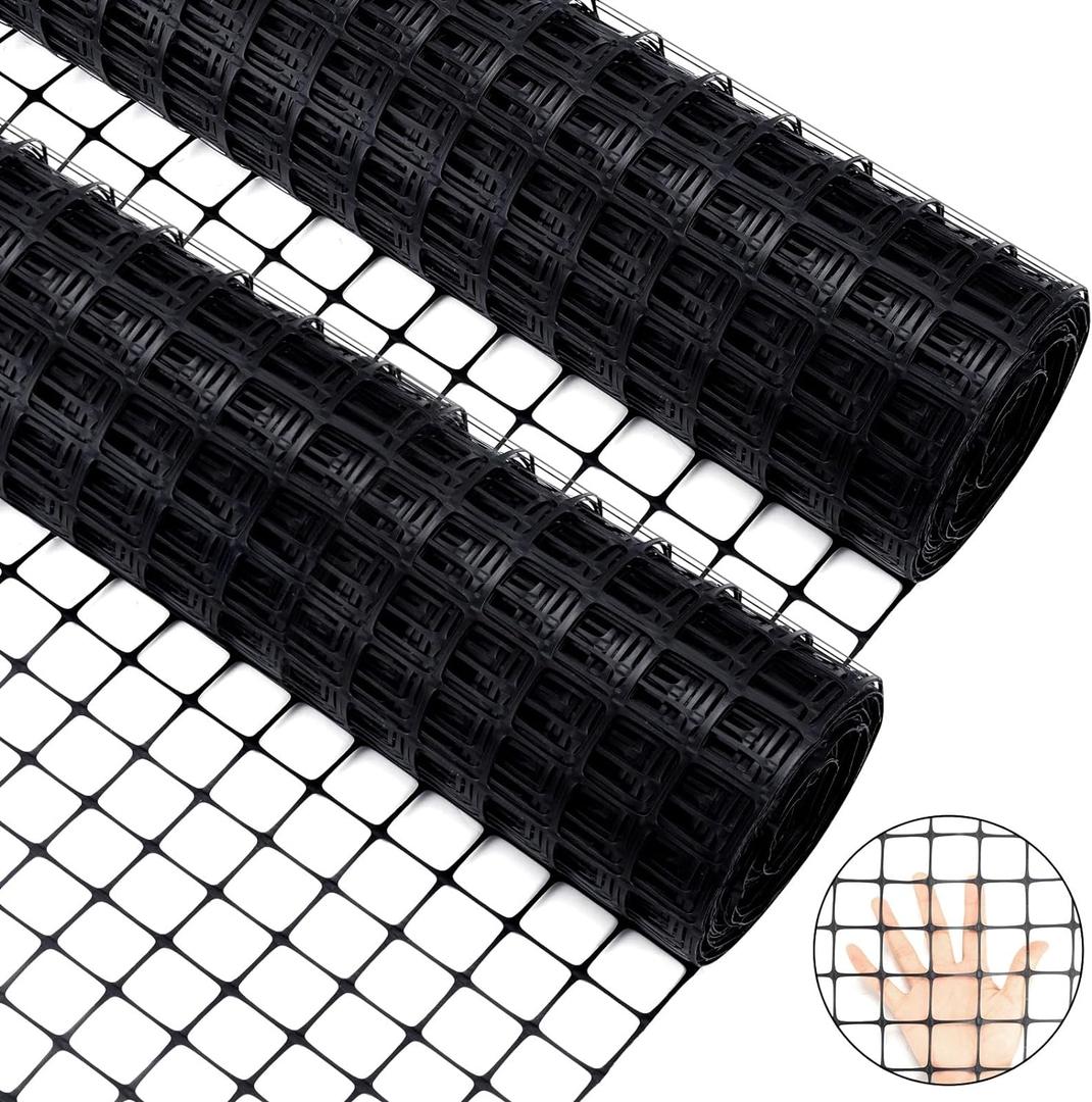 Windyun 2 Roll 100 ft 200 ft in Total Plastic Mesh Fence Roll Safety Construction Barrier Netting Outdoor Snow Temporary Garden Animal Fencing for Poultry, Chicken, Dog, Patio(Black)