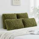 FUTEI Pack of 2 Decorative Throw Pillow Covers 16x16 Inch,Soft Fluffy Faux Wool Fur Boucle Textured Cushion Case,Modern Home Decor for Couch Bed Living Room Office,Olive Green
