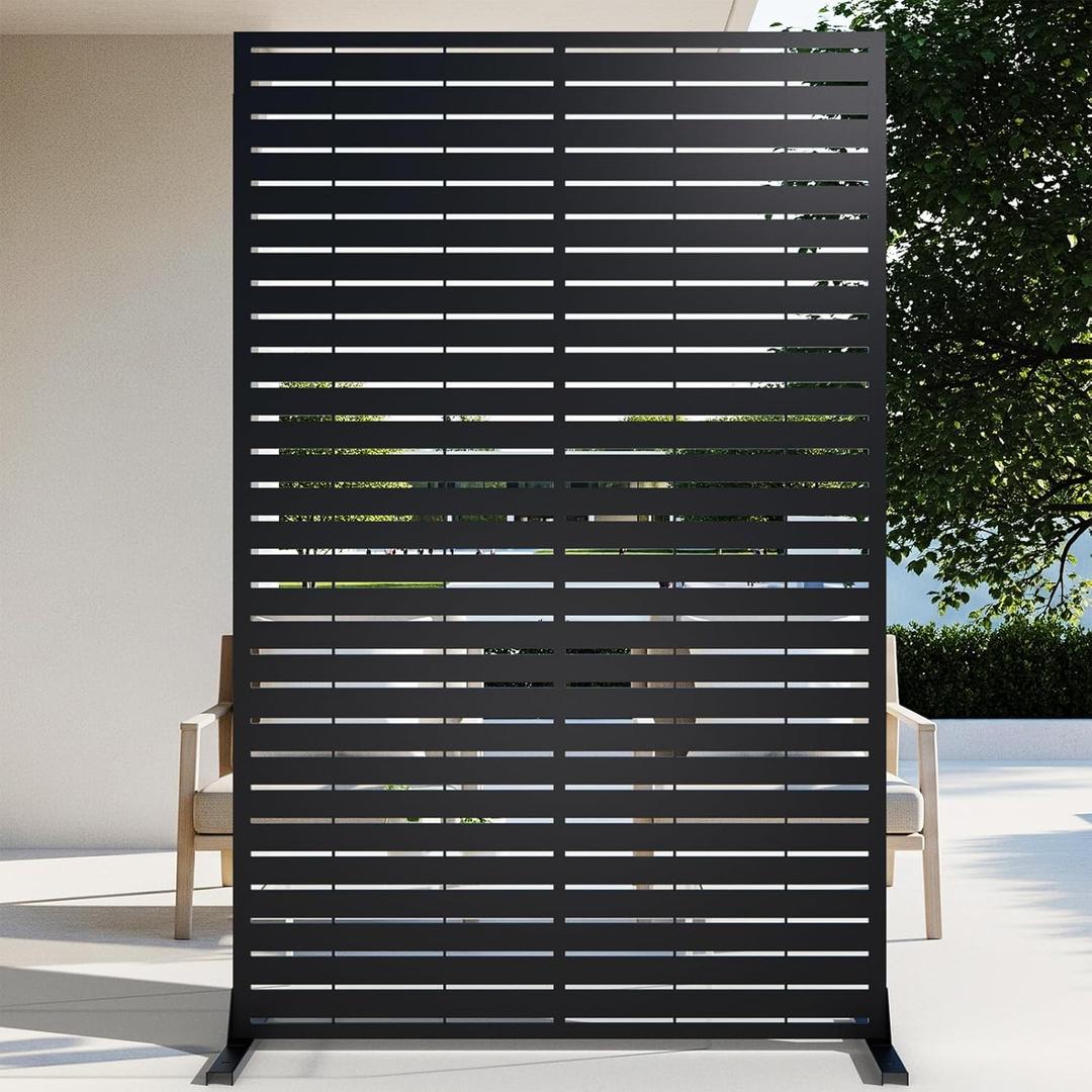 72" H Metal Outdoor Privacy Screen  Freestanding Rustproof Louvered Fence Panel for Patio, Garden, Balcony, AC Unit Cover, Trash Can, Modern Decorative Divider