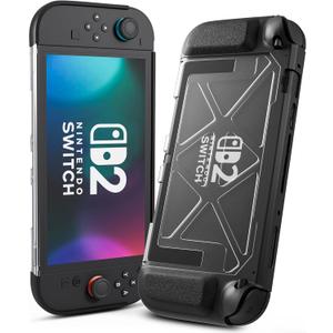 RHOTALL Dockable Case for Nintendo Switch 2 2025, Blade Series Heavy Duty Shockproof Anti-Slip Ergonomic Grip Cover with Clear Frosted Back for Switch 2, Slim Hard Protective Shell – Black