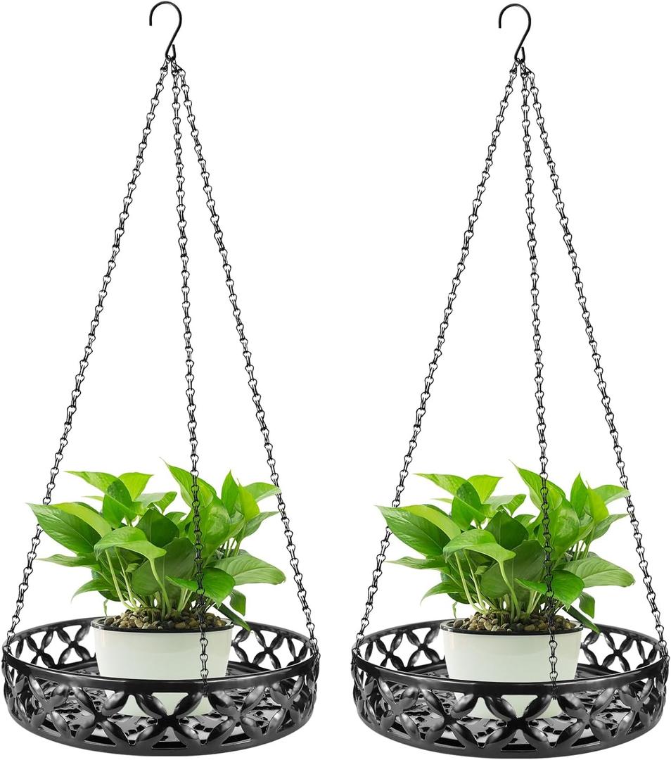 Plant Hanger, 2pcs Metal Hanging Plant Shelf Decorative Planter Flower Pots Holder for Indoor Outdoor, Modern Plant Hanging Basket for Balcony Porch Garden Home Decor, Black