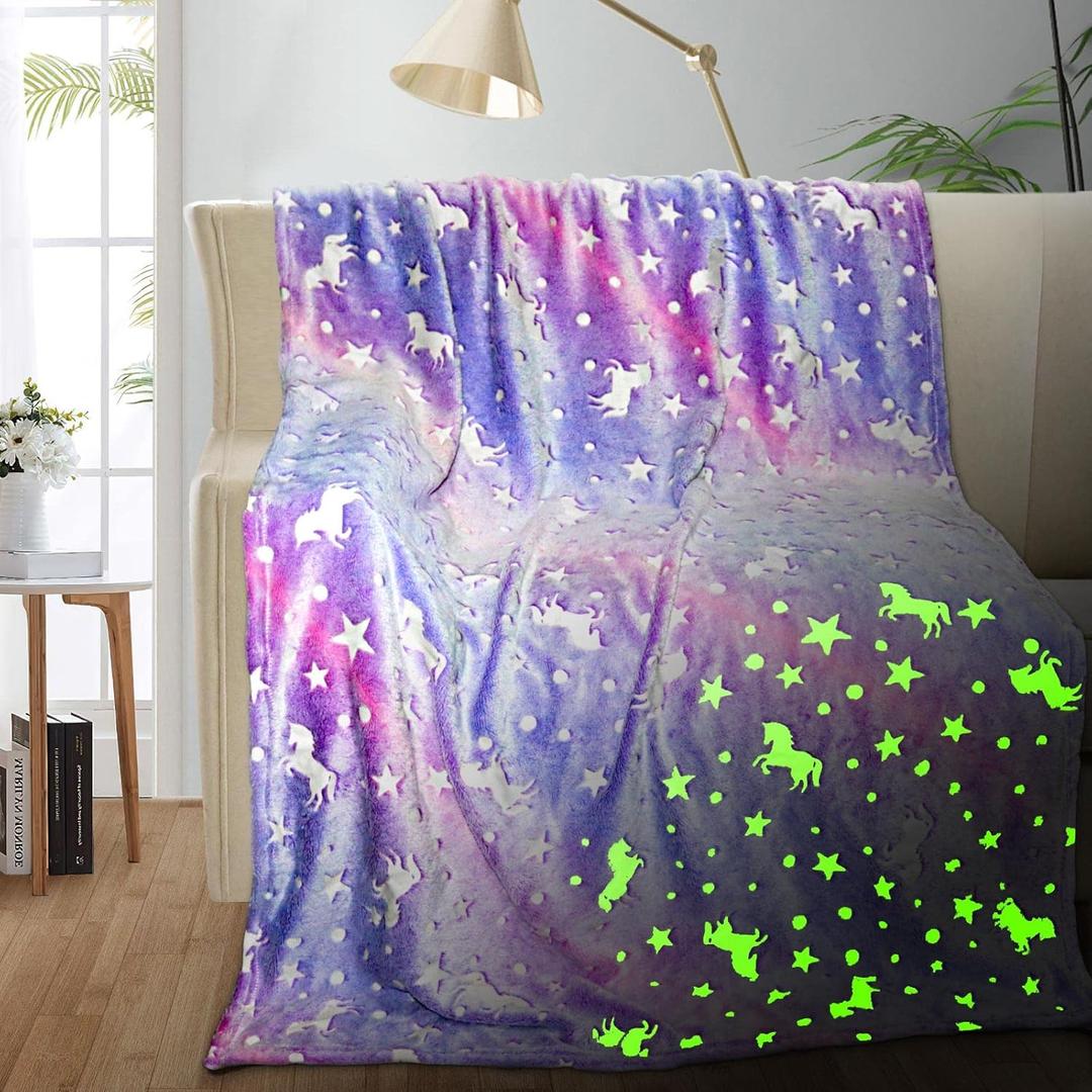 TEHALK Unicorn Glow in The Dark Blanket, Unicorn Blanket for Girls/Kids, Unicorns Gifts for Girls Age 3-12, Toddler Blanket for Kids, Soft Fleece Blanket Throw Birthday Gift 40"x60"