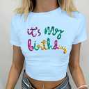 Birthday Shirts for Women Glitter Its My Birthday Shirt Sequin Birthday Party Crop Tops Cute Y2k Baby Tee (Blue, XXL)
