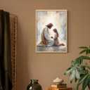 Jesus with Girl Wall Art Religious Wall Decor Christian Canvas Wall Art for Living Room Pictures of Jesus Children Painting Biblical Prayer Room Decor Christian Art Prints 16x24 Inch Unframed