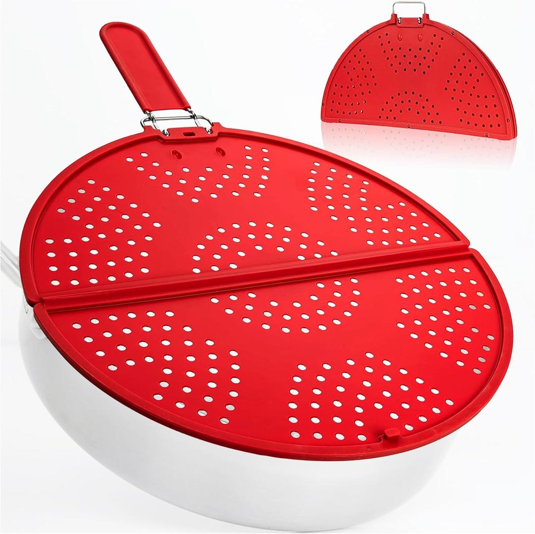 Foldable Splatter Screen for Frying Pan Grease Strainer Guard Silicone Splatter Shields with Folding Handle Multifunction Oil Splatter Screen Strainer