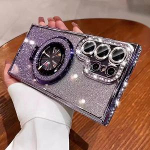 For Samsung Galaxy S26 Ultra Case Glitter with Magnetic Stand,[Comatible with Magsafe],Cute Bling Sparkly Diamond Camera Lens Protector Women Girls Soft Plating Cover Case for Galaxy S26 Ultra,Purple