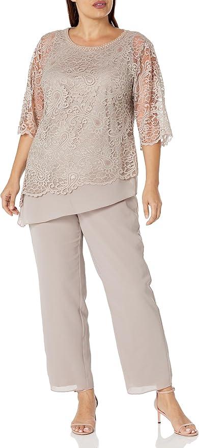 Le Bos womens 2 Piece Elegant and Chic Classic Fitting Lace Pant Set, Size 12