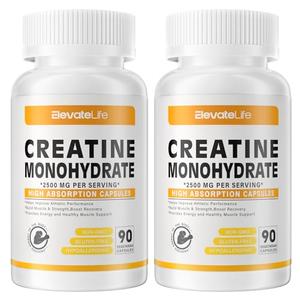 ElevateLife Creatine Monohydrate 2500mg, 90 Capsules - Gluten Free, Non-GMO 1 Pack, Expiration July 2026