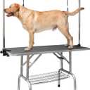 ROOMTEC 46" Dog Grooming Table,Foldable Home Pet Bathing Station with Adjustable Height Arm/Noose/Mesh Tray (Black)