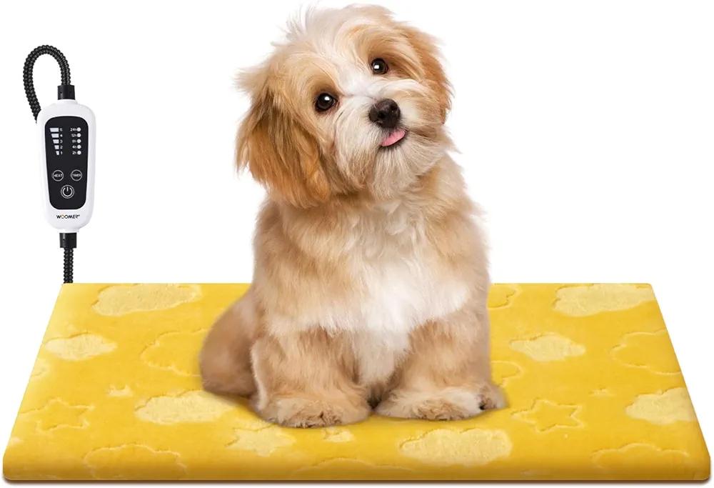 WOOMER Pet Heating Pad for Cats and Dogs, Includes Two Removable Covers, Heated Bed with Steel-Wrapped Cord, Waterproof and Chew-Resistant, 18”×18” Medium Size for Cats, Small Dog, Chick, and Rabbits