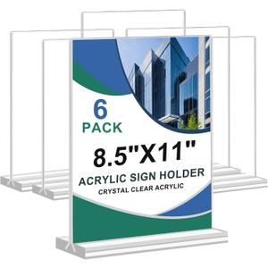 6PACK Acrylic Sign Holder, Acrylic Display Stands, Table Top Sign Paper Holder, Menu Flyer Holder, Vertical Double-Sided Display Sign Holder, Clear Display Table Signs Stand Suitable for Restaurants Office Store Show Fair