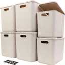 6 piece Plastic Storage Baskets Boxes with Lids,14.4x10.2x11.8 Inch Stackable Organizing Bins with Handles,Versatile Containers for Pantry,Bathroom,Closet Shelves Desktop (Light grey, 4XXL+2XL)