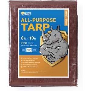 GUARD SHIELD Brown/Green Tarp 8x10 Feet Medium Duty Outdoor Waterproof Multi Purpose Poly Tarps Cover 7mil