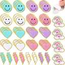 Hanaive 80 Pcs Chenille Letter Patches Self Adhesive Iron on Patch 3D Cute Embroidered Rainbow Smile Face Heart Applique Sewing Badges Patch for Fabric Clothing Jacket DIY(Soft Color,Cute)