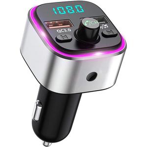 VR robot Bluetooth FM Transmitter for Car, QC3.0 Quick Charge & LED Backlit Bluetooth Car Adapter, Radio Receiver Adapter Car Kit with Dual USB Charging Support TF Card & U Disk